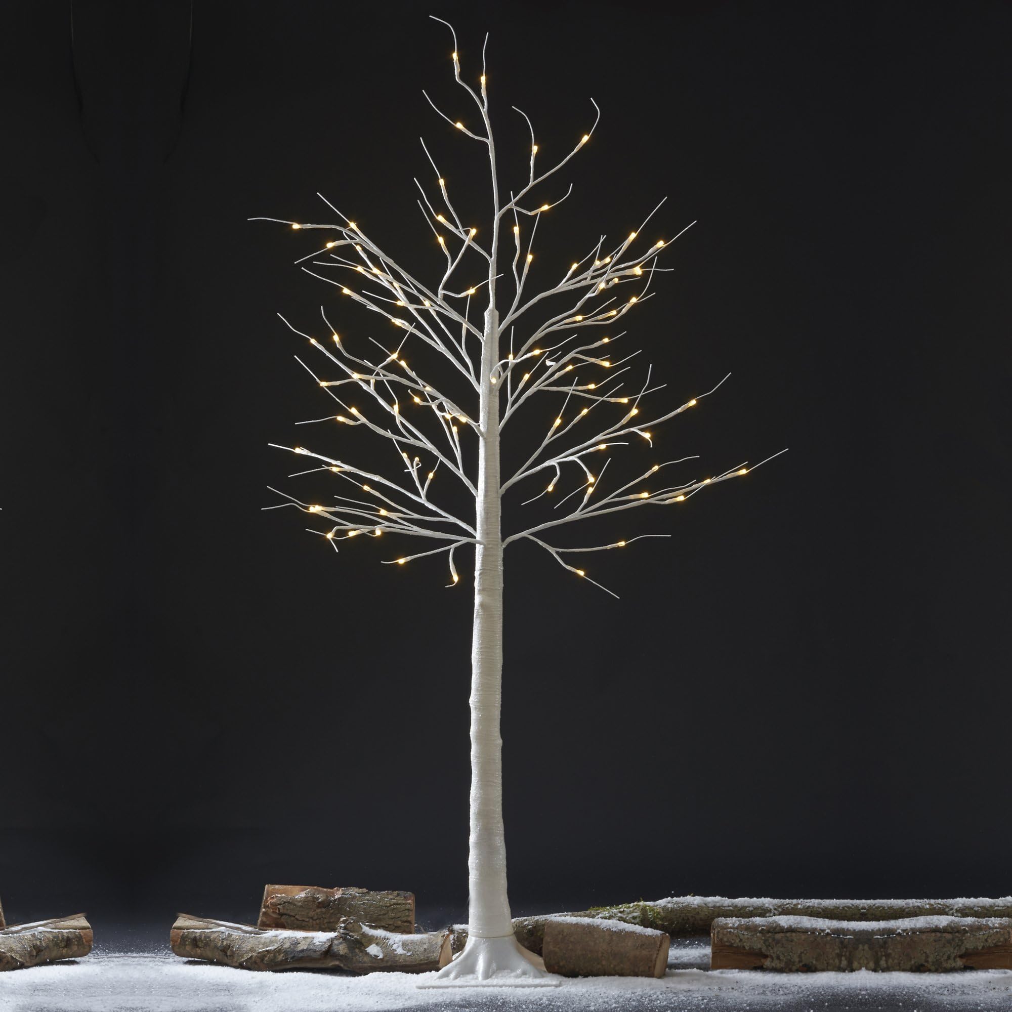 Pre-Lit LED Decorative Silver Birch Tree, Standing with Warm White Glow for Indoor or Outdoor Use (96 LED 1.5m Silver Birch Tree)