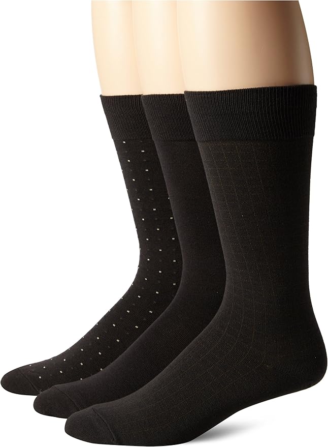 Jockey Men's Mini Square 3Pack Dress Socks, Rich Brown, Sock Size10