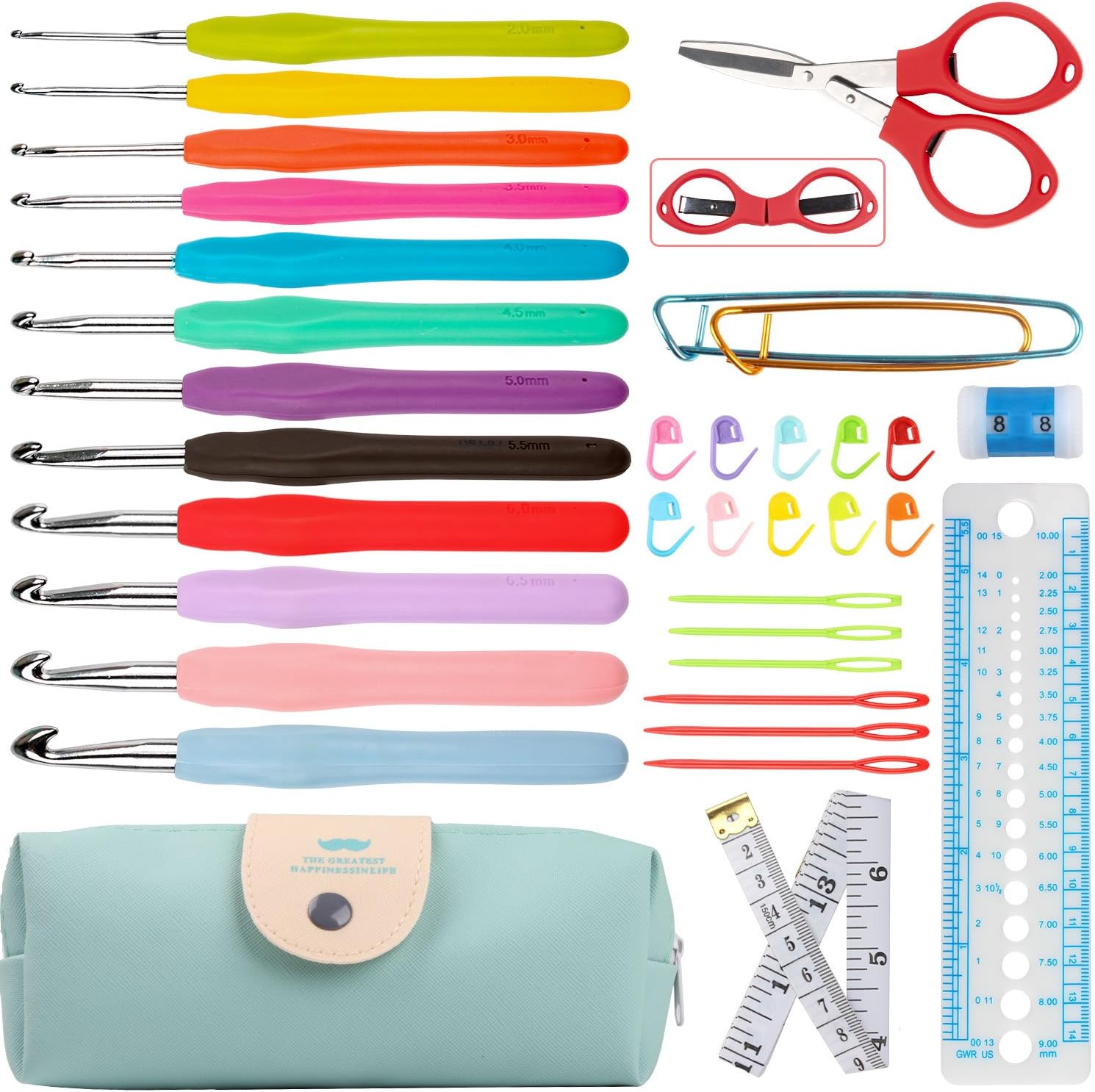 Crochet Hook Set with 12 Ergonomic Hooks | Crochet Needles Set Case with Comfort Handles, Crocheting Accessories Tool for Beginner knitting Arthritis Hands