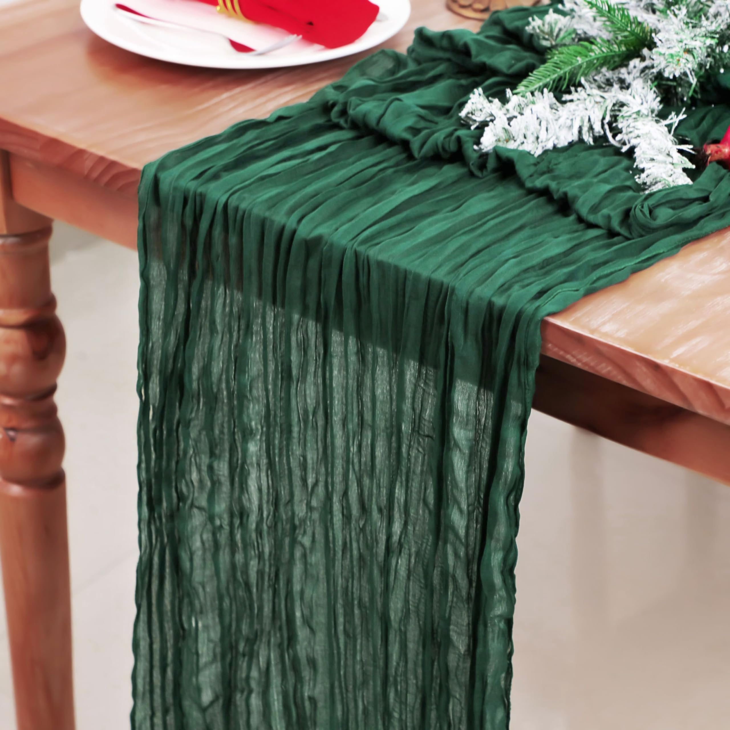 Snowkingdom 6 PCS Emerald Green Table Runner 120 Inch 10 Ft Rustic Boho Dark Green Cheese Cloth Runner for Wedding Bridal Baby Shower Birthday Party Christmas Sheer Gauze Home Table Centerpiece Deocr Image Snowkingdom 6 PCS Emerald Green Table Runner 120 Inch 10 Ft Rustic Boho Dark Green Cheese Cloth Runner for Wedding Bridal Baby Shower Birthday Party Christmas Sheer Gauze Home Table Centerpiece Deocr Image