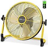 ZHULI 10" Portable Battery Operated Floor Fan, Rechargeable Cordless Camping Fan, Hi-Velocity Brushless Motor, Metal blade, USB Phone Charge, 8~60H Runtime, Quiet, Wireless, For Outdoor Home Workshop
