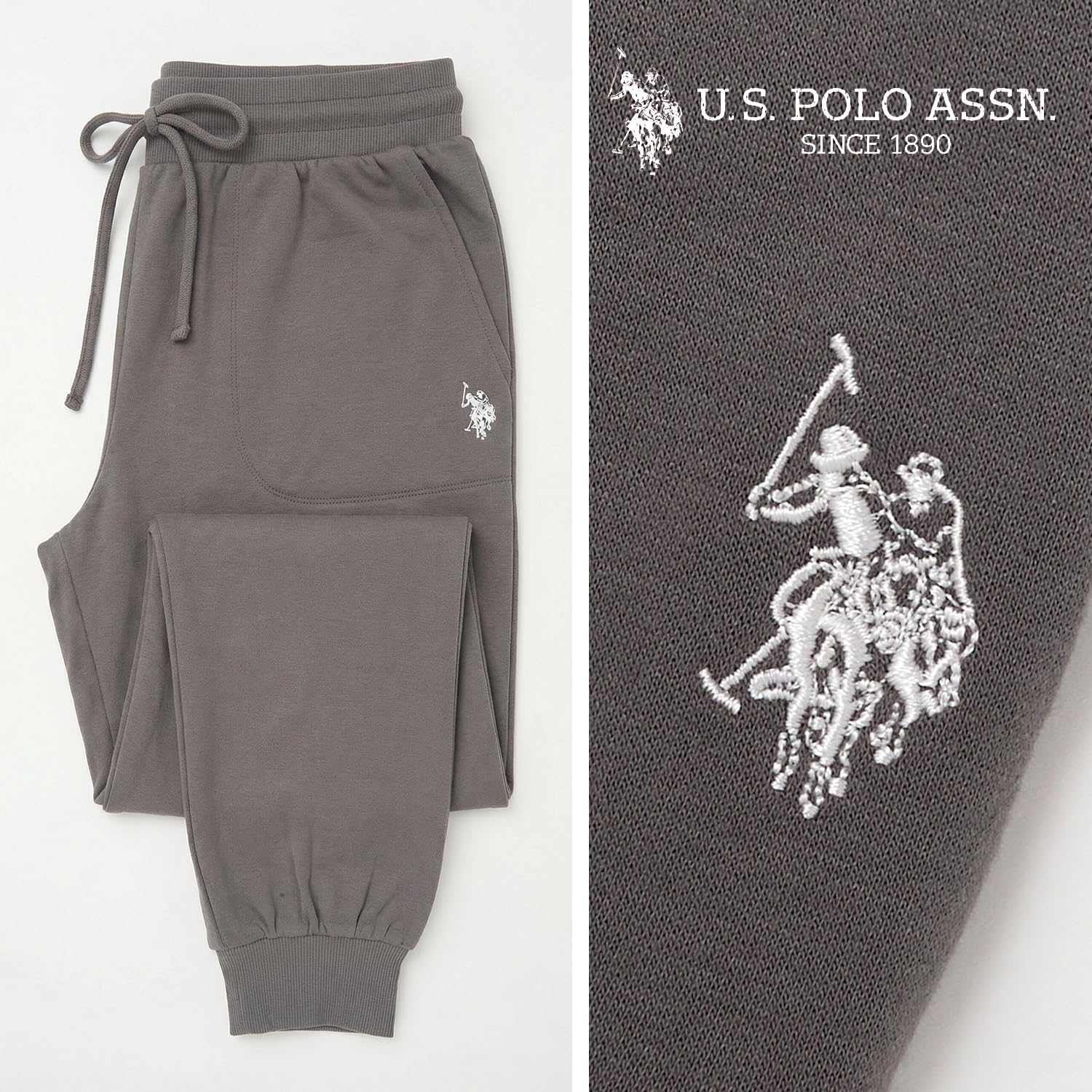 U.S. Polo Assn. Sweatpants for Women Soft Fleece-Backed Jersey Knit, Womens Joggers with Pockets (Charcoal Grey, Medium)