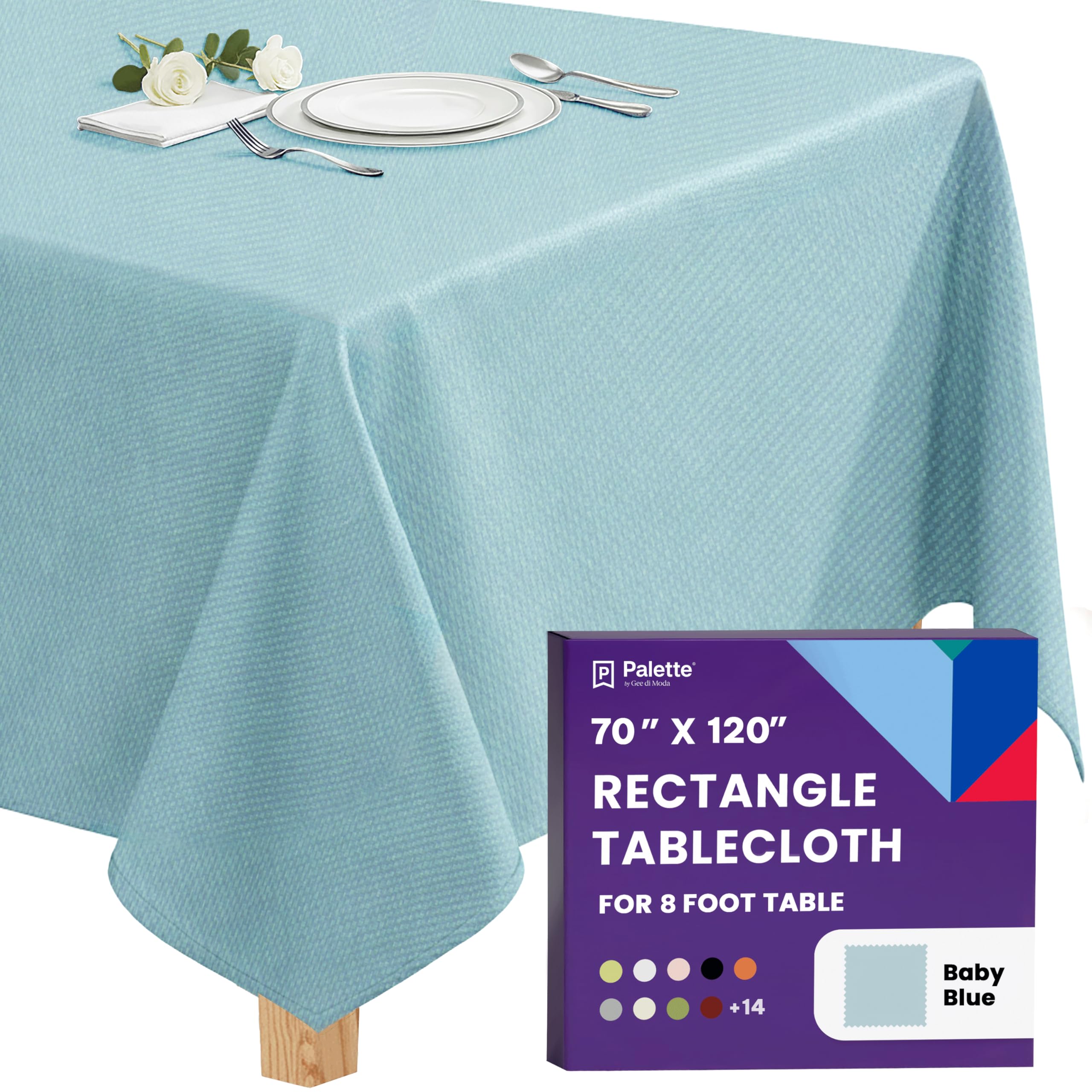Gee Di Moda Rectangle Tablecloth - 70 x 120 Inch - Baby Blue Rectangular Table Cloth in Washable Polyester - Great for Buffet Table, Parties, Holiday Dinner, Wedding & More