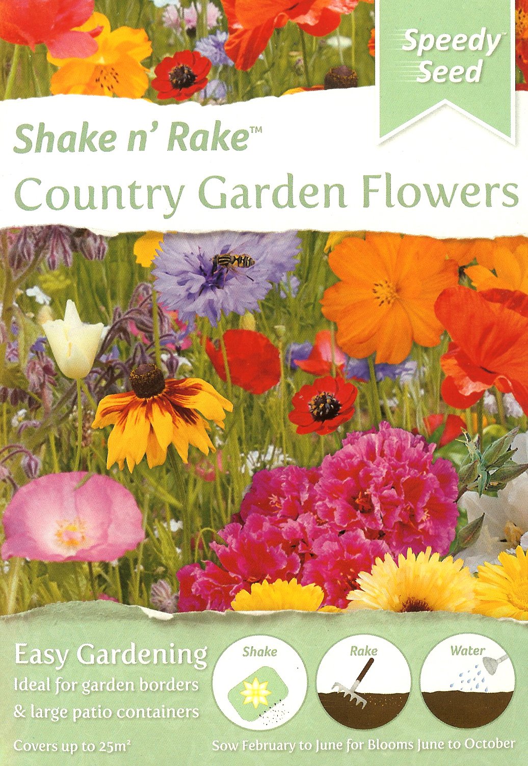 Country Garden Flower Seeds Mix/Shake and Rake/Covers up to 25sq m/for Borders & containers/Pollen, Butterfly & Bees Sow by 12/2021