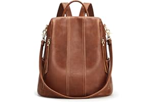 S-ZONE Leather Backpack Purses for Women Antitheft Rucksack Shoulder Bag Medium