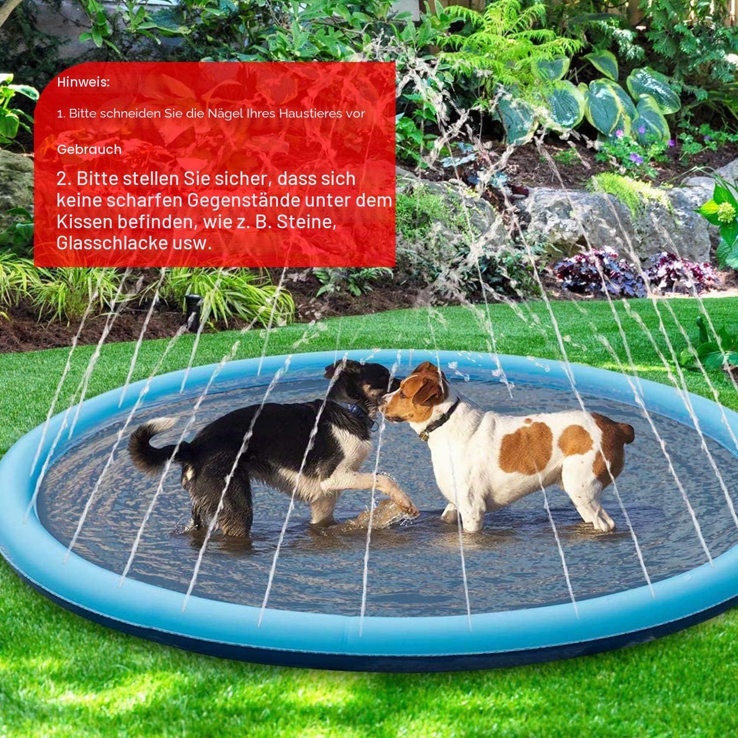 Planschbecken für Haustiere und Kinder, 150 cm Sprinkler- und Spritzwasser-Spielmatte,Hunde Planschbecken Kinder,Sommerspielzeug, Sprühkissen, Garten, Outdoor, tragbare Sprinkler 7