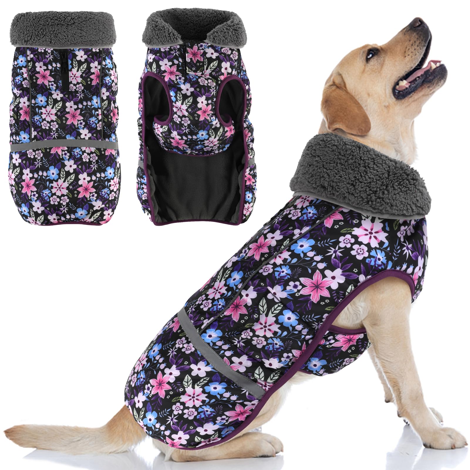 Doglay Dog Coat, Waterproof Dog Jacket Pet Winter Coat for Cold Weather with Thicken Furry Collar, Reflective Puppy Winter Jacket Warm Fleece Lining for Small Medium Large Pets Image