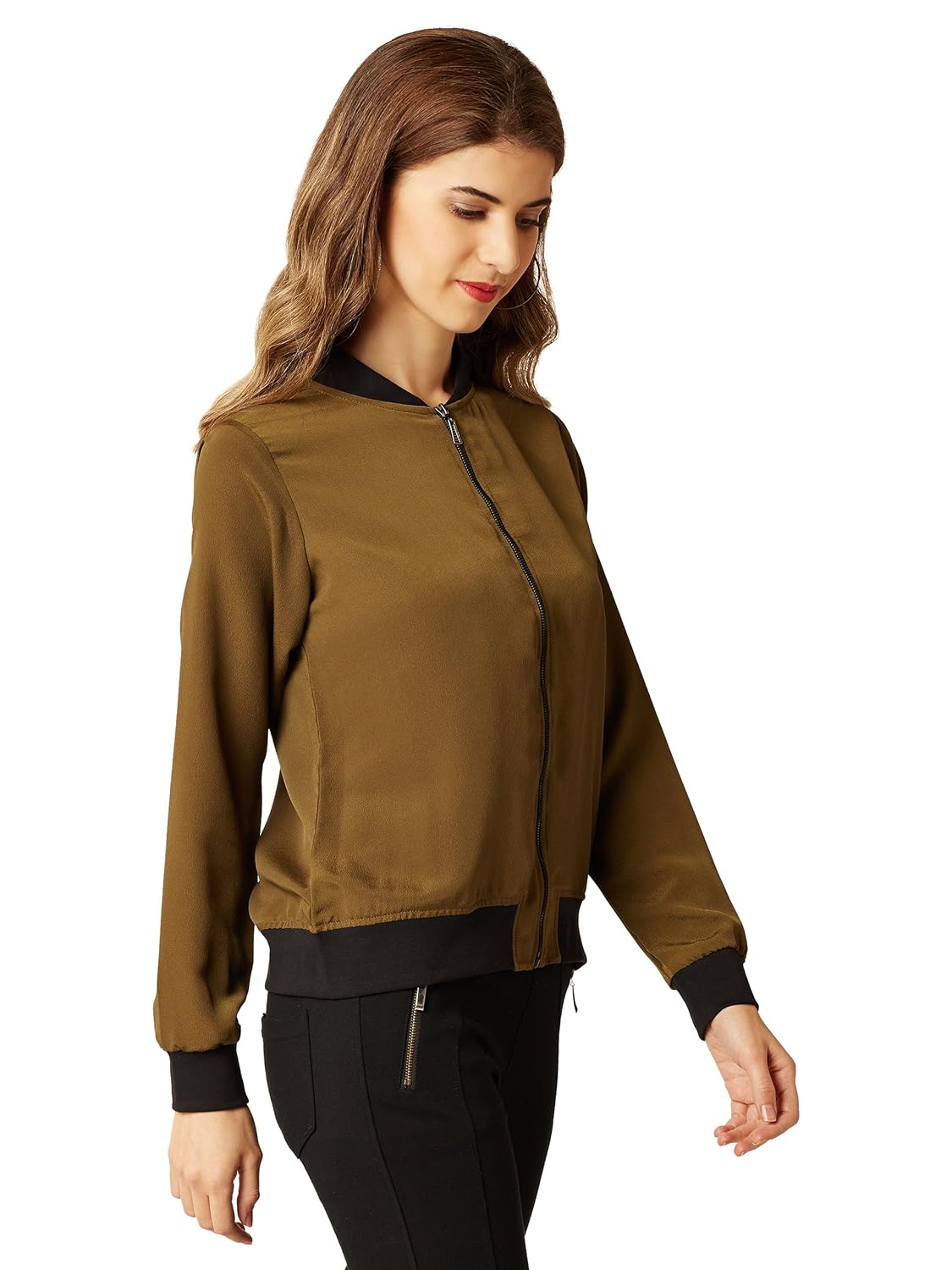 miss chase women's olive green bomber jacket