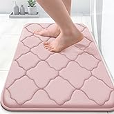 OLANLY Memory Foam Bath Mat Rug 24x16, Ultra Soft and Absorbent Bathroom Rugs, Non-Slip, Comfortable, Machine Washable Bath Carpet for Bathroom Floor, Tub, Shower and Home Decor Accessories, Pink