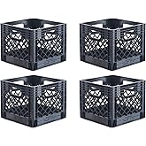 Hudson Exchange 13 x 13 x 11" (16 Quart, 4 Pack) Mesh Commercial Grade Milk Crate Handled Storage Container Tote, Black