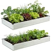 Foxlang 8x4x1ft(2 PCS) Galvanized Raised Garden Bed,Silver | Outdoor Planter Box Metal Patio Kit Planting Bed for Vegetables Flowers Herb