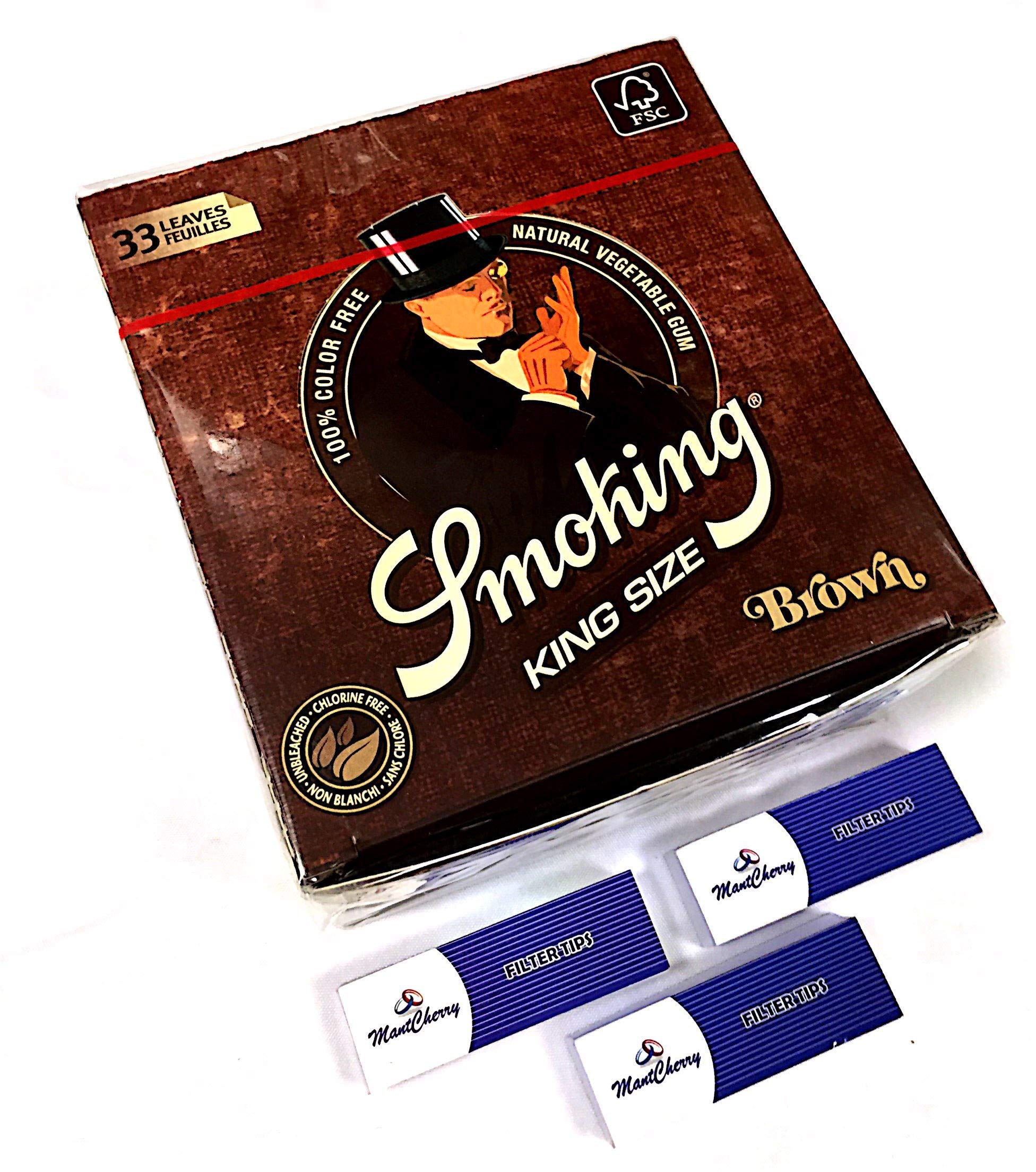 MONTCHERRY BRAND 2 IPS AND SMOKING KING SIZE UNBLEACHED BROWN ROLLING PAPERS - 50 BOOKLETS COMBO DEAL BY TRENDZ