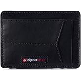 Alpine Swiss RFID Minimalist Oliver Front Pocket Wallet For Men Leather Hampton Collection Glossy Nappa Black