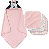 Disney Baby Girls Minnie Mouse Hooded Baby-Bath Towel with 3 Washcloths Set for Newborn and Infants