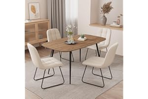 HIPIHOM 47.2'' Dining Table Set for 4,Modern Wood Dining Table,Leather Dining Chairs 4,Table and Chairs Set of 4,Ideal for Kitchen Dining Room (Walnut Color Table + 4 U-Shaped White Chairs, 47.2")