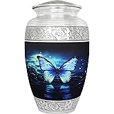 NANIURN Urn for Ashes Adult Male & Female, Cremation Urns for Human Ashes Adult Man & Women, Funeral Urns for Men, Burial Urns, Decorative Urns with Butterflies, Black and Blue Butterfly - Large