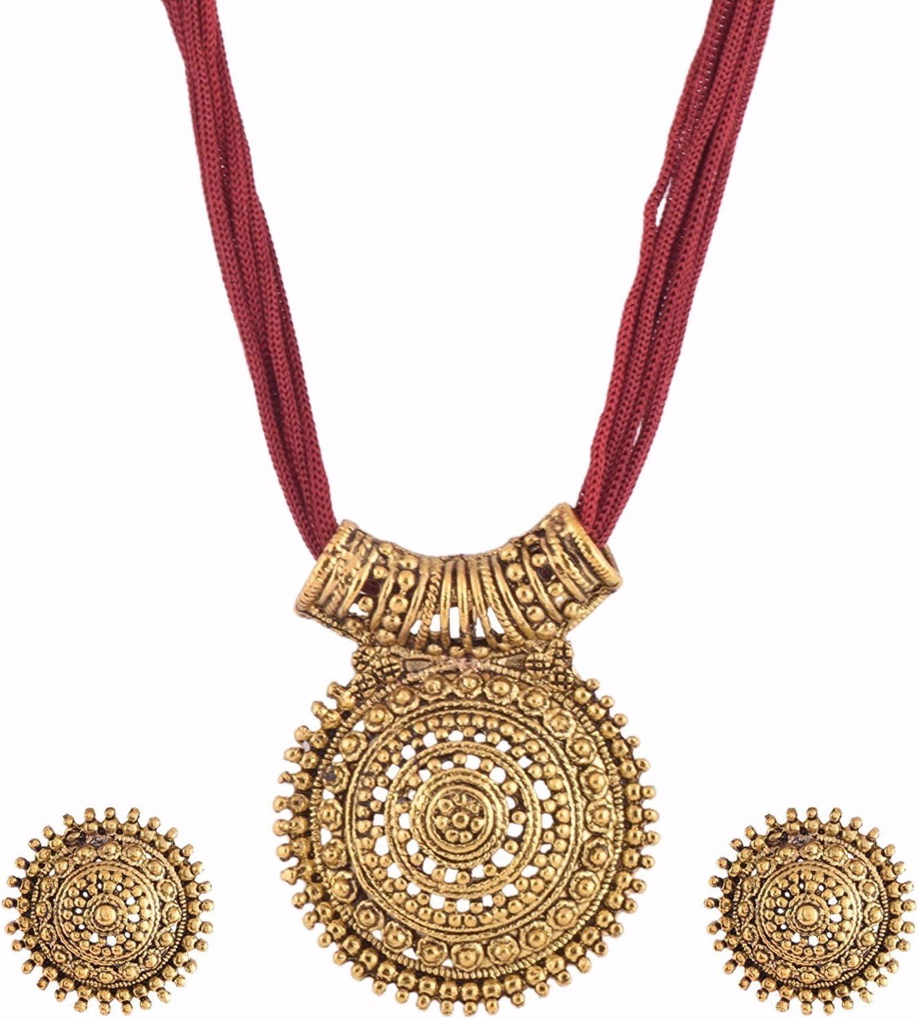 Archi Collection Antique Oxidised Pendant Necklace with Adjustable String for Girls