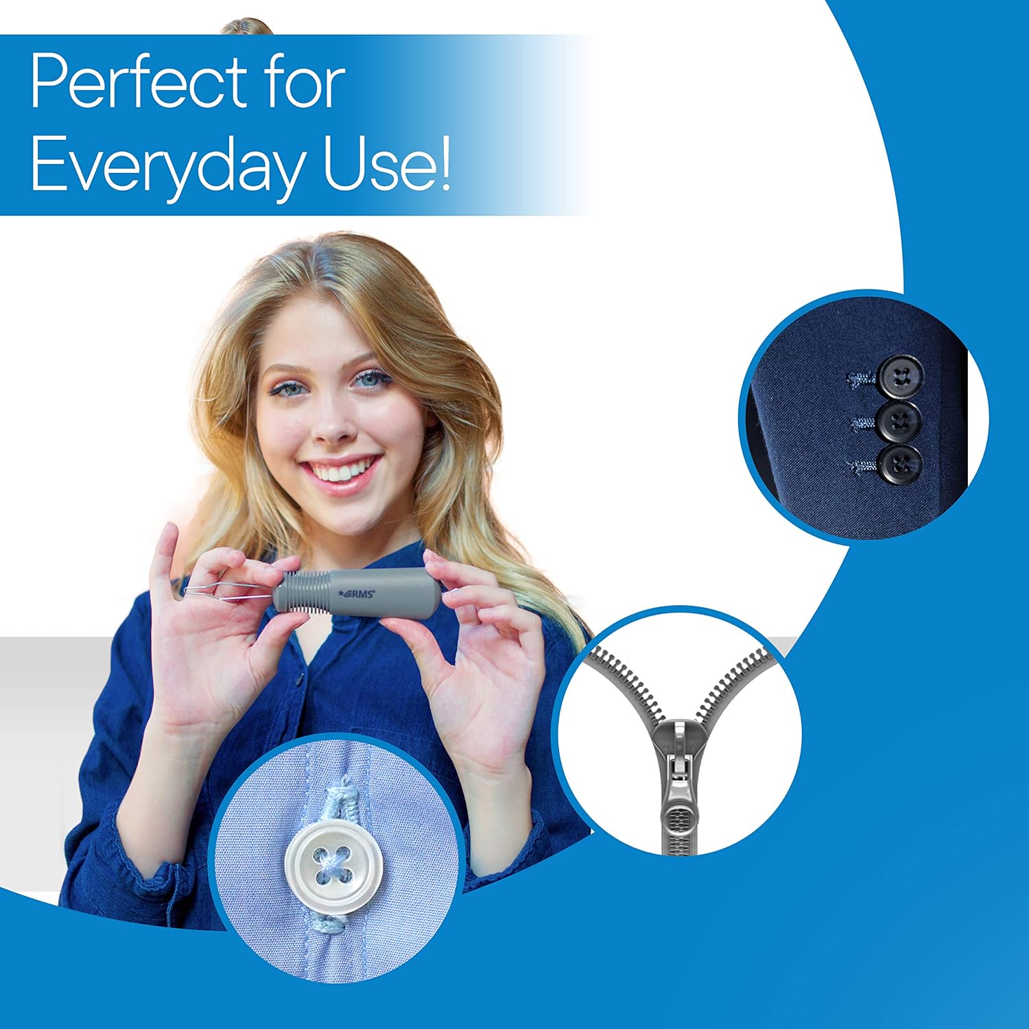 RMS Button Hook with Zipper Pull - Button Assist Device with Comfort & Wide Grip, Shirt & Coat Buttoning Aid Ideal for Limited Dexterity Caused by Arthritis (Grey): Health & Personal Care