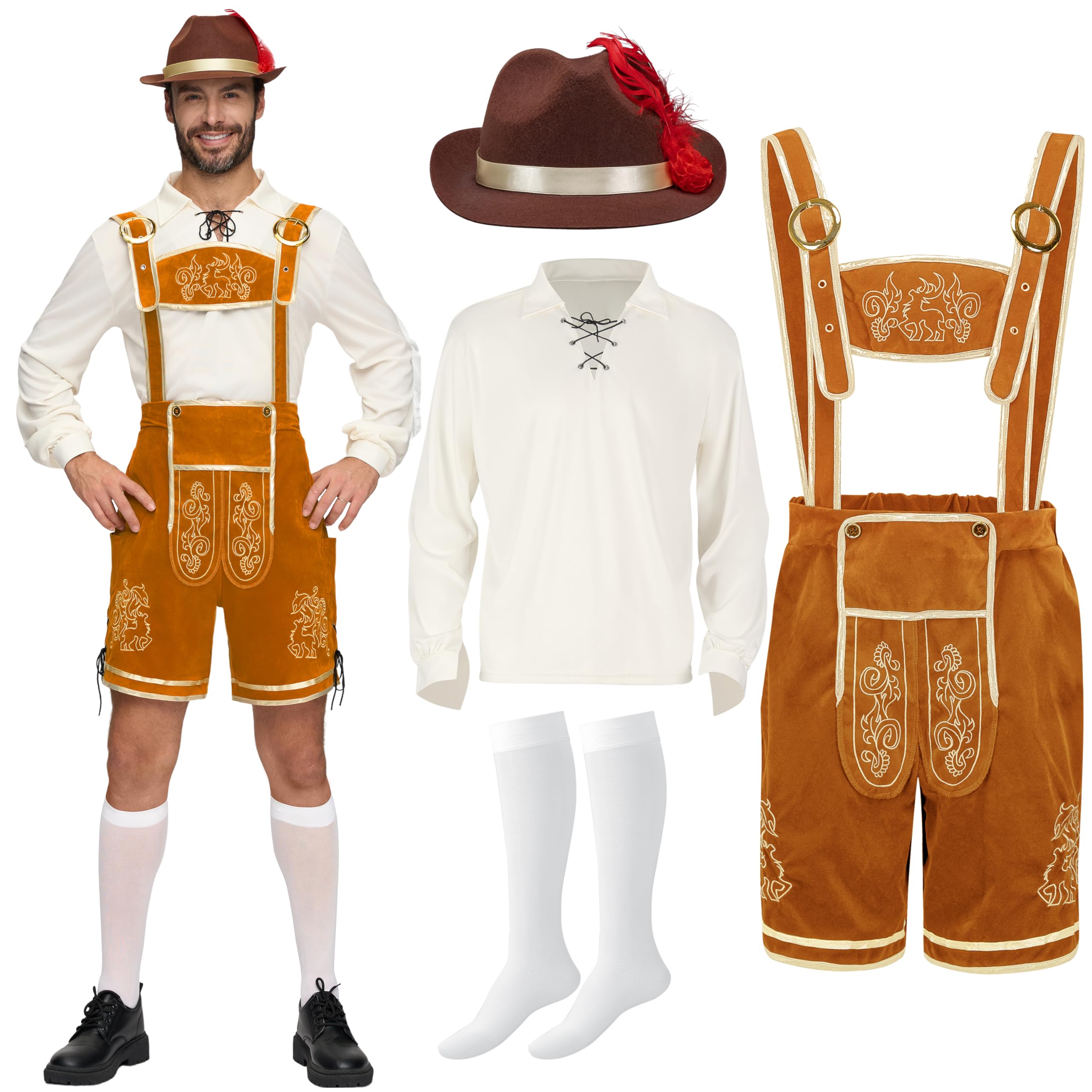 Spooktacular Creations Men’s German Bavarian Oktoberfest Costume Set, Beer Costume Hat for Adults Halloween and Beer Festival