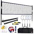GSE Games & Sports Expert Outdoor Yard Sports Net Game Set for Backyards, Parks, Beach, Lawn. Volleyball Set, Badminton Set OR Volleyball & Badminton Combo Set Available