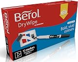 Berol Dry Wipe Whiteboard Markers Fine Tip Black 12 Pack