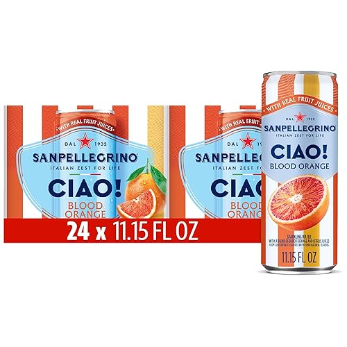 Sanpellegrino CIAO Blood Orange Sparkling Water, Low-Calorie Italian Sparkling Water with Real Fruit Juices, 0g Added Sugar, 24-Pack