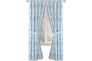 Jay Franco Black Out Window Curtains for Kids Bedroom 4-Piece Drape Set with 2 Tiebacks, Blue - Bluey, 42" W x 84" L (Pack of 2)