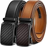 KEMISANT Ratchet Belt For Men 2 Pack,Slide Leather Belt Adjustable For Gift Men Dress Casual Pants Jeans-Cut For Fit
