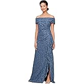 Alex Evenings Womens Long Foldover Off The Shoulder Gown, Formal Event, Mother of The Bride Dress