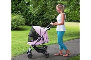 PET GEAR INC Pet Gear No-Zip Happy Trails Pet Stroller for Cats/Dogs, Zipperless Entry, Easy Fold with Removable Liner, Safety Tether, Storage Basket + Cup Holder, Blush
