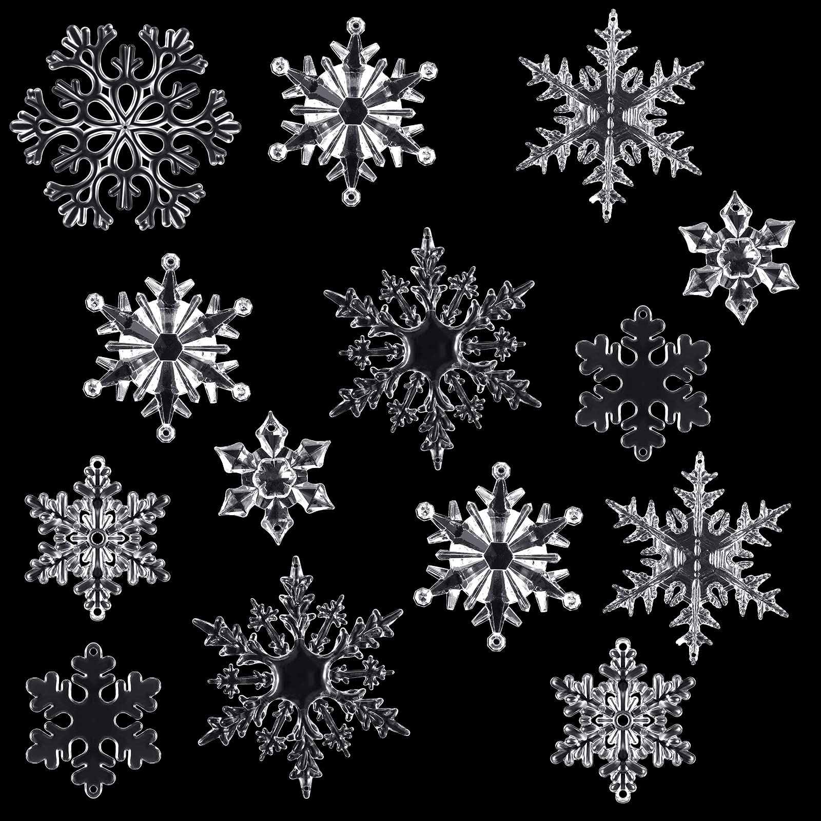 Geosar 54 Pieces 7 Types Acrylic Snowflake Decorations Snowflake Crystal Ornaments for Christmas Tree Party Hanging (Clear)