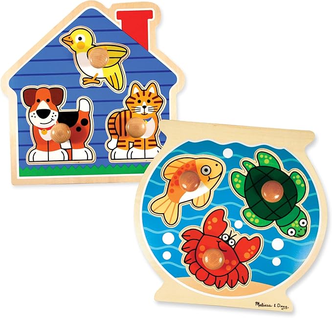 Melissa & Doug Animals Jumbo Knob Wooden Puzzles Set Fish and Pets