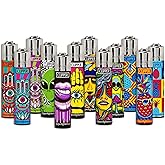 Clipper - Classic Large Reusable Lighter - Iconic Premium Refillable Lighters Bulk Pack - Replace Butane, Flint, and Spark Wheel for Unlimited Lights - 12 Pack - Assorted Designs