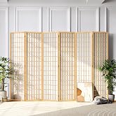JOSTYLE 6ft Japanese Room Divider Wall, 6-Panel Shoji Privacy Screen 104" W | paper-look, wood frame, light filtering, double-way hinges, for living room, apartment, bedroom, studio, office, 70.9"H 104"W