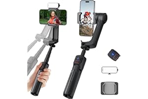 EvoSelfie 27" Foldable Gimbal Stabilizer Portable Built-in Extension Rod & Tripod, X2 Axis Gimbal Selfie Stick with Light for Video Recording Vlogging YouTube TikTok iPhone Android Smartphone (Black)