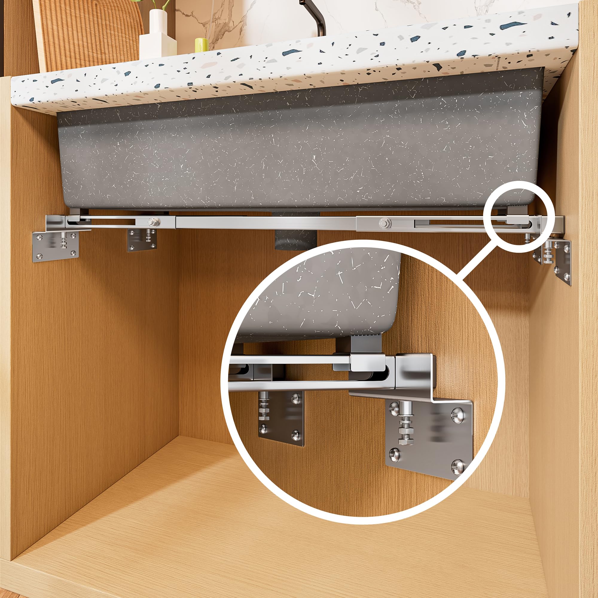 Photo 1 of TYESTAND CPT-4pro Upgrade Undermount Sink Brackets Stainless Steel Adjustable Supports with 4 Anti-bulging Kit for Heavy Duty Undermount Kitchen Sink (28"-39.4"(71-100cm))