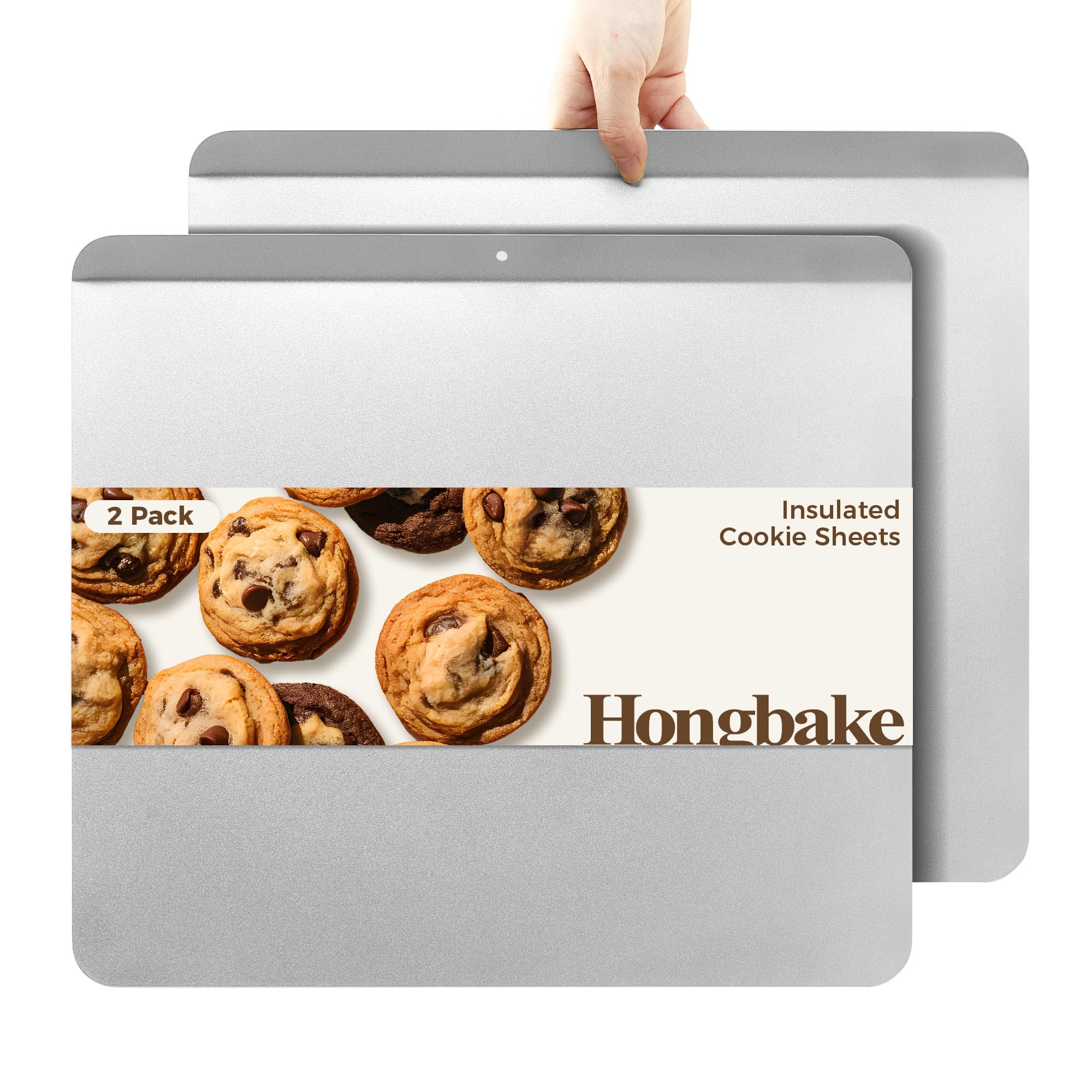 HONGBAKE 2 Pieces Large Flat Cookie Sheet No Edges, Nonstick Insulated Baking Pan, Commercial Oven Trays for Cooking, 16
