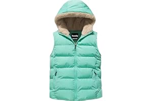 Pursky Girl's and Boy's Hooded Warm Puffer Vest Outerwear Soft Flannel Lined Insulation Waistcoat