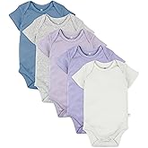 5-Pack Short Sleeve Bodysuits One-Piece 100% Organic Cotton for Infant Baby Boys, Dusty Purple, 12 Months