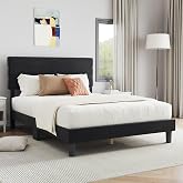 Novilla Queen Bed Frame, Queen Size Bed Frame with Wooden Slats Support, Velvet Upholstered Stripe Headboard, No Box Spring Needed, Heavy Duty Feet, Easy Assembly, Black Velvet