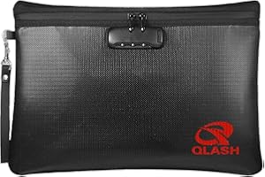 QLASH Fireproof Document Bag with Lock & Zip, 14X10 Large Fireproof Bag, Water Resistant and Fire Safe Storage for Important A4 Paper, Legal File, Cash, Battery and More