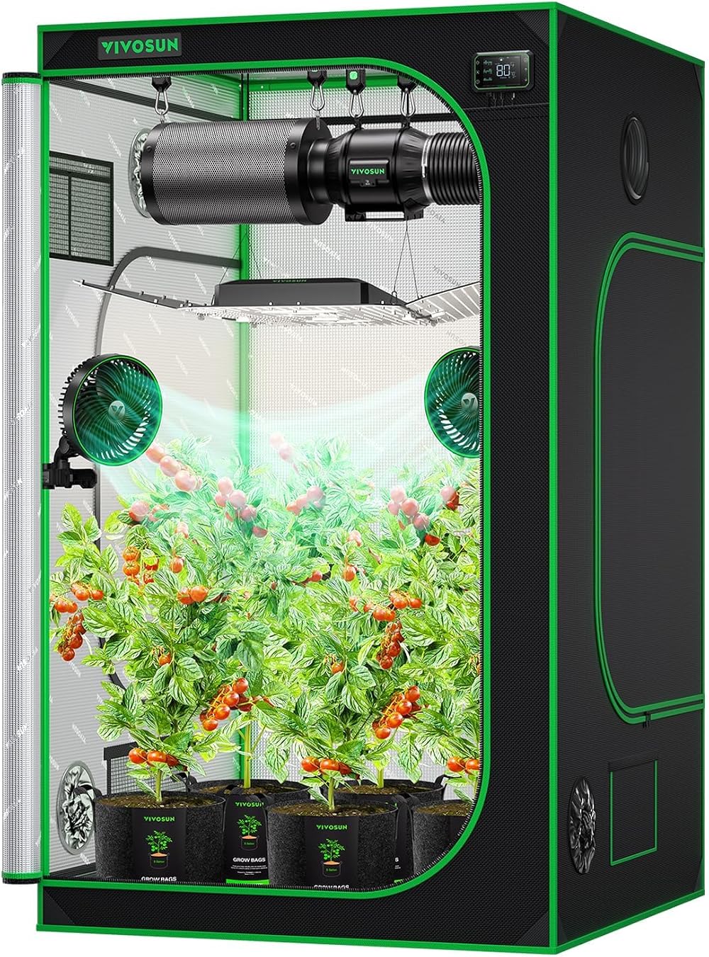 VIVOSUN 120x120x200 cm Grow Tent Mylar Viewing Window Base Tray VS4000 VSF4300