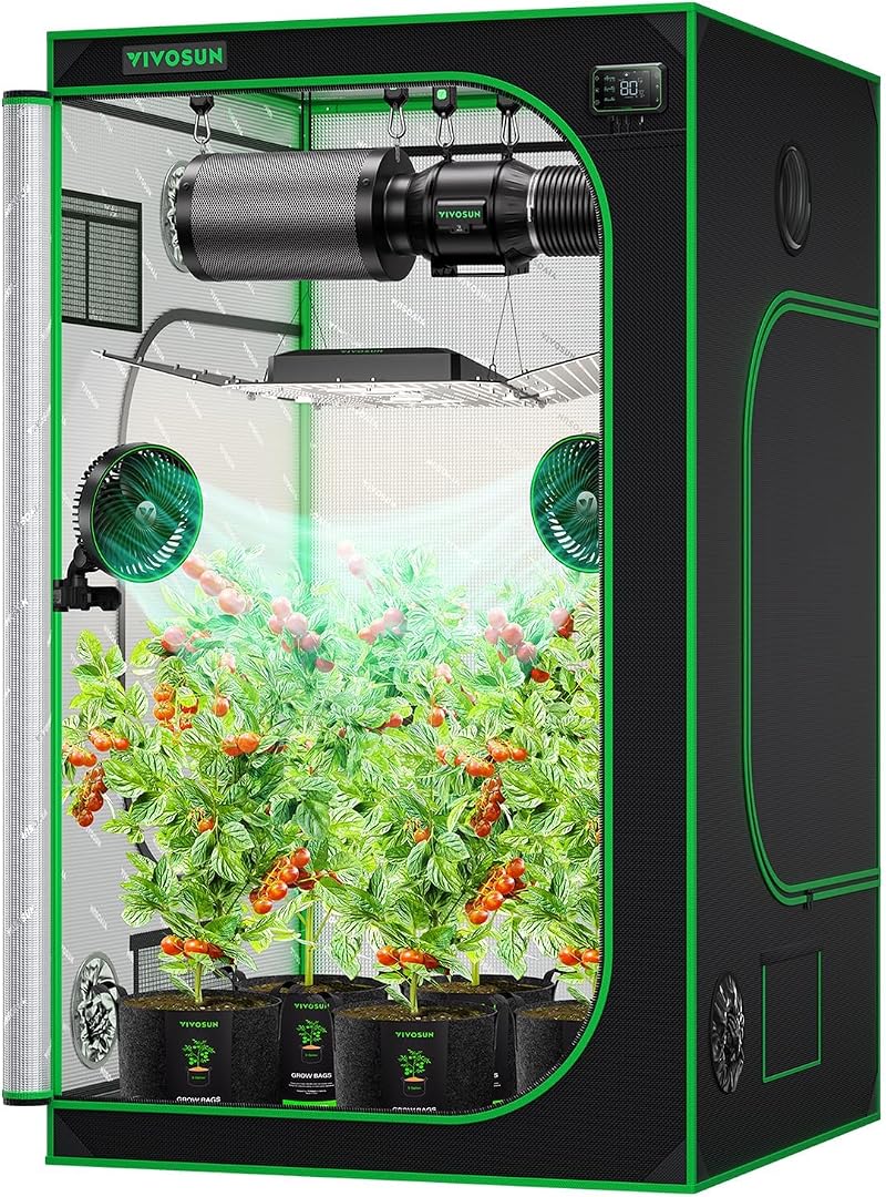 VIVOSUN 120x120x200 cm Grow Tent Mylar Viewing Window Base Tray VS4000 VSF4300