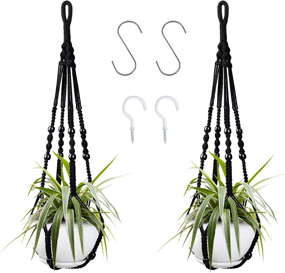 Augshy Macrame Hanging Planter 2 Pack 35 Inch Indoor Outdoor Decor