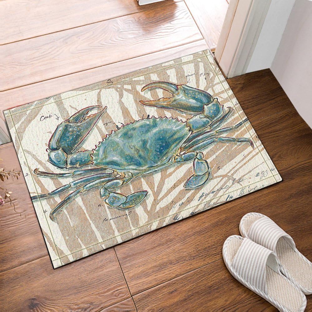 Amazon Com Hisoho Ocean Animal Decor Blue Crab Bath Rugs Friendship Bath Rugs Non Slip Floor Entryways Outdoor Indoor Front Door Mat 60x40cm Bathroom Mat Home Kitchen