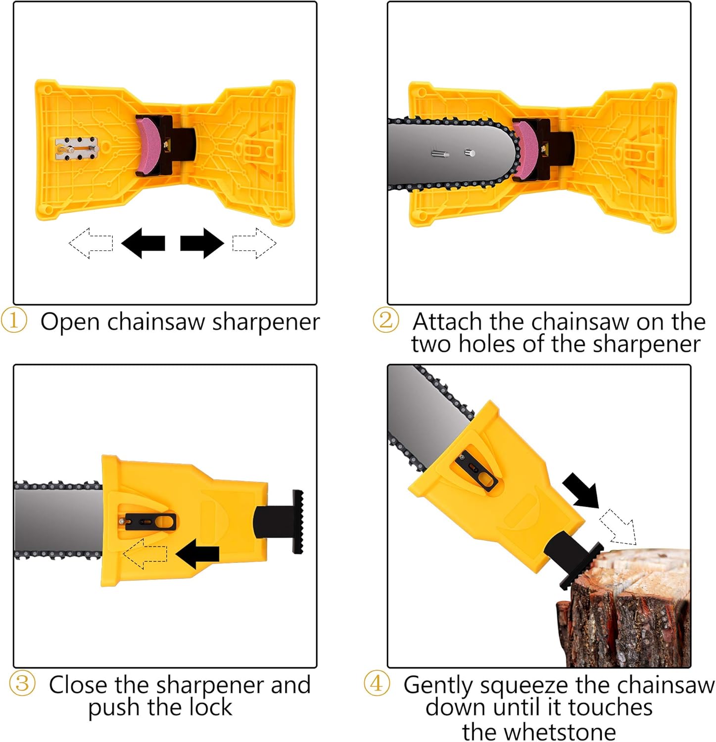 Chainsaw Sharpener Universal Chain Saw Blade Sharpener Fast Sharpening Stone Grinder Tools Bar Mounted Chainsaw Teeth Sharpener Fit for 14 16 18 20 Inches Two Holes Chain Saw Bar with total 4 Whetston: Garden & Outdoor