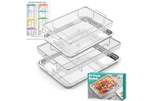 Air Fryer Basket for Oven, 25% Thicker, OPENICE 2 Set Oven Air Fryer Basket and Tray with Magnetic Cheat Sheet, Stainless Steel Air Fryer Pans and Crisper Tray for Convention