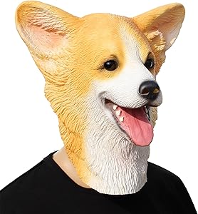 CreepyParty Dog Mask Corgi Mask Halloween Costume Party Latex Welsh Corgi Dog Mask