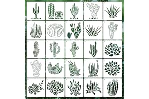 EAGEUS 6 Inch Cactus Stencils Reusable Summer Cacti Stencils for Painting on Wood, 25 Pieces Tropical Succulent Stencil DIY Craft Template for Painting on Furniture, Canvas, Wall, Home Decor(Cactus)