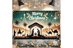 BlissYard Nativity Scene Banner 71x43 Inches Merry Christmas Manger Scene Banner Religious Christian Backdrop for Church Indoor Outdoor Christmas Nativity Backdrop Scene Silhouette Decoration